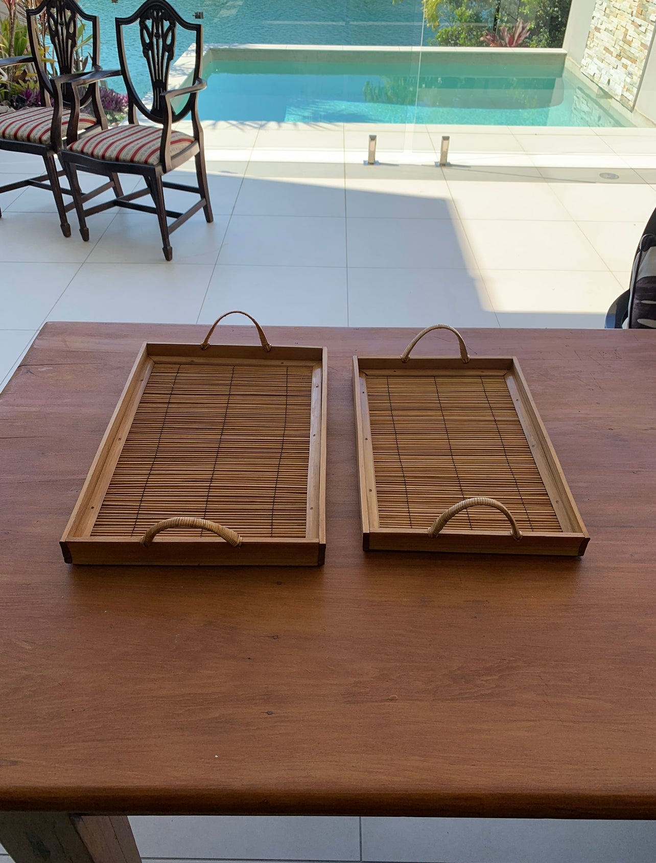 Set Of 2 Bamboo Trays Rockhampton Vintage Hire