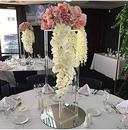 2 Piece Set of 60cm Clear Acrylic Centerpiece Flower/Stands Rockhampton Vintage Hire