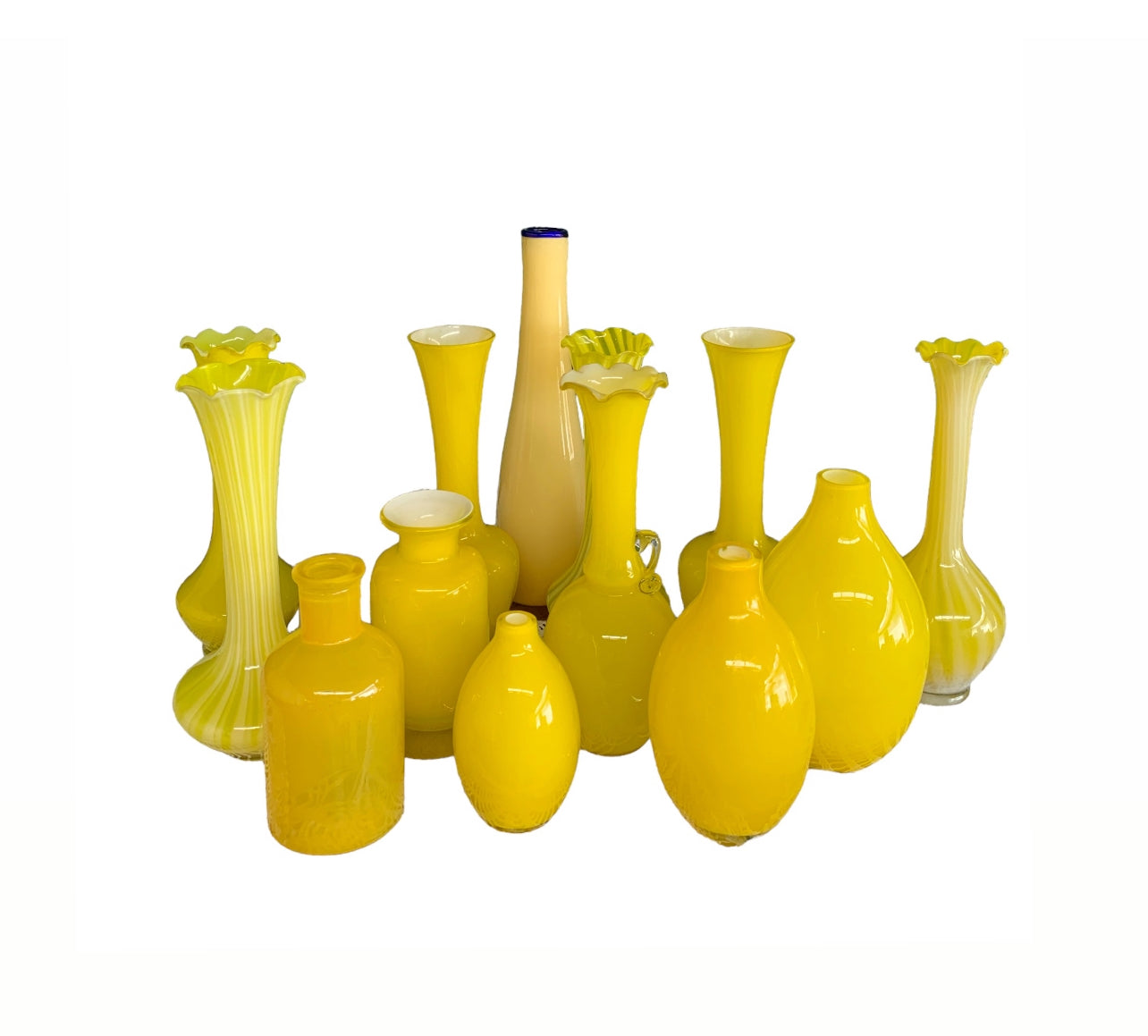 Vintage Vases Mixed Sizes - Yellow Bundle x 13 Wedding & Event Hire Rockhampton Vintage Hire