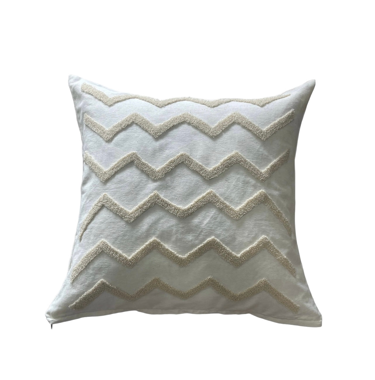 Large Square Cushions - Cream Beige Tufted Zig Zag Pattern x 2 Bundle Rockhampton Vintage Hire