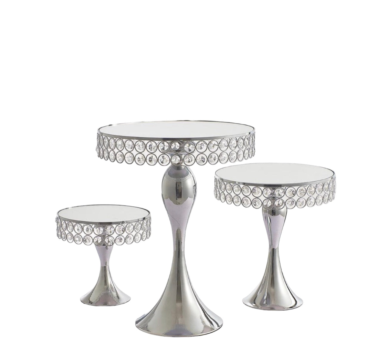 Crystal Edge Cake Stands Luxe Silver - 3 sizes Rockhampton Vintage Hire