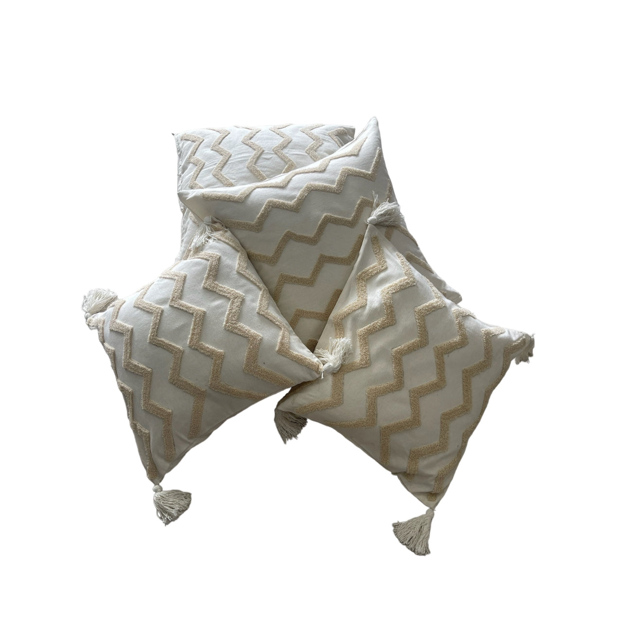 Mixed Size Cushions - Cream Beige Tufted Zig Zag Pattern  Rockhampton Vintage Hire