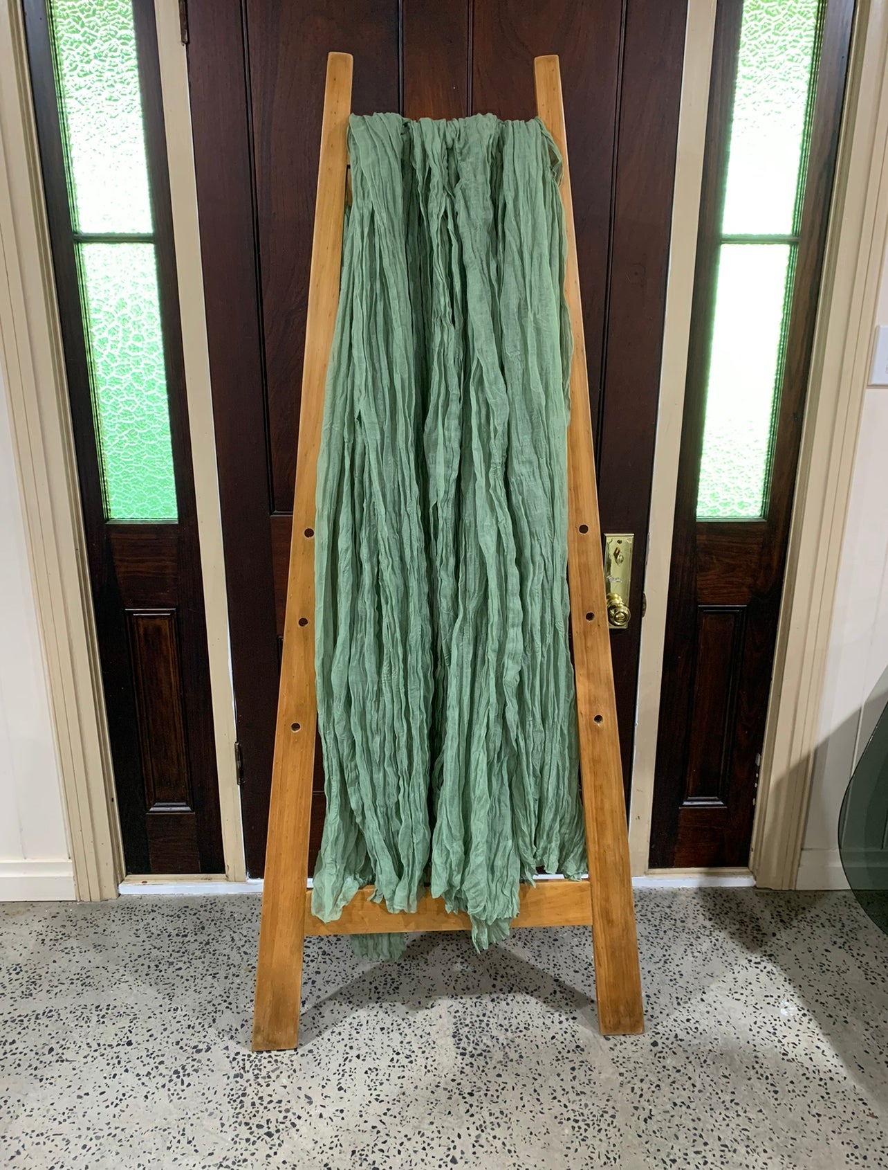 Table Runner - Cheesecloth Green Rockhampton Vintage Hire