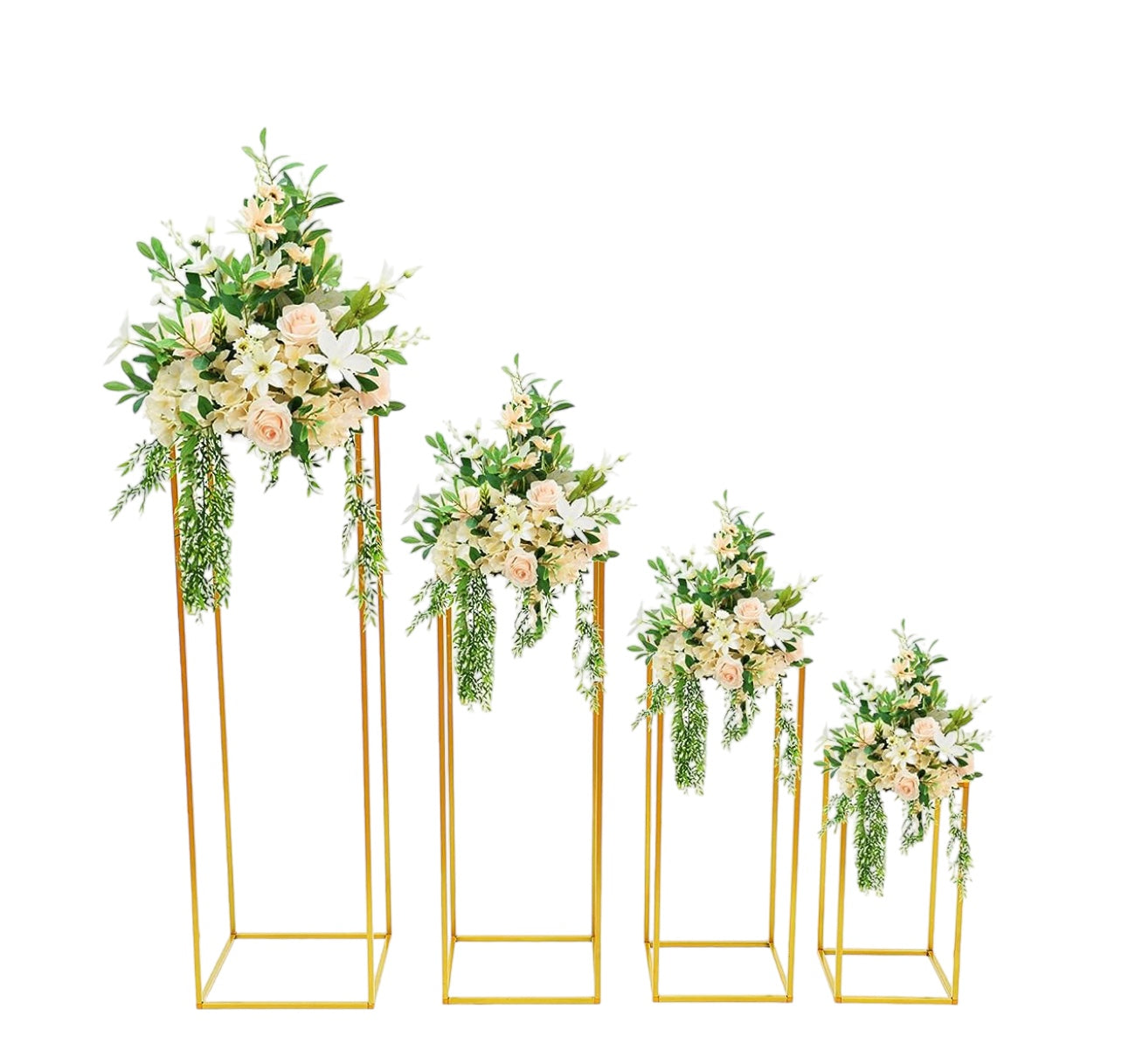 Flower Column/Stand Set 4-Piece Set/s - Gold Rockhampton Vintage Hire