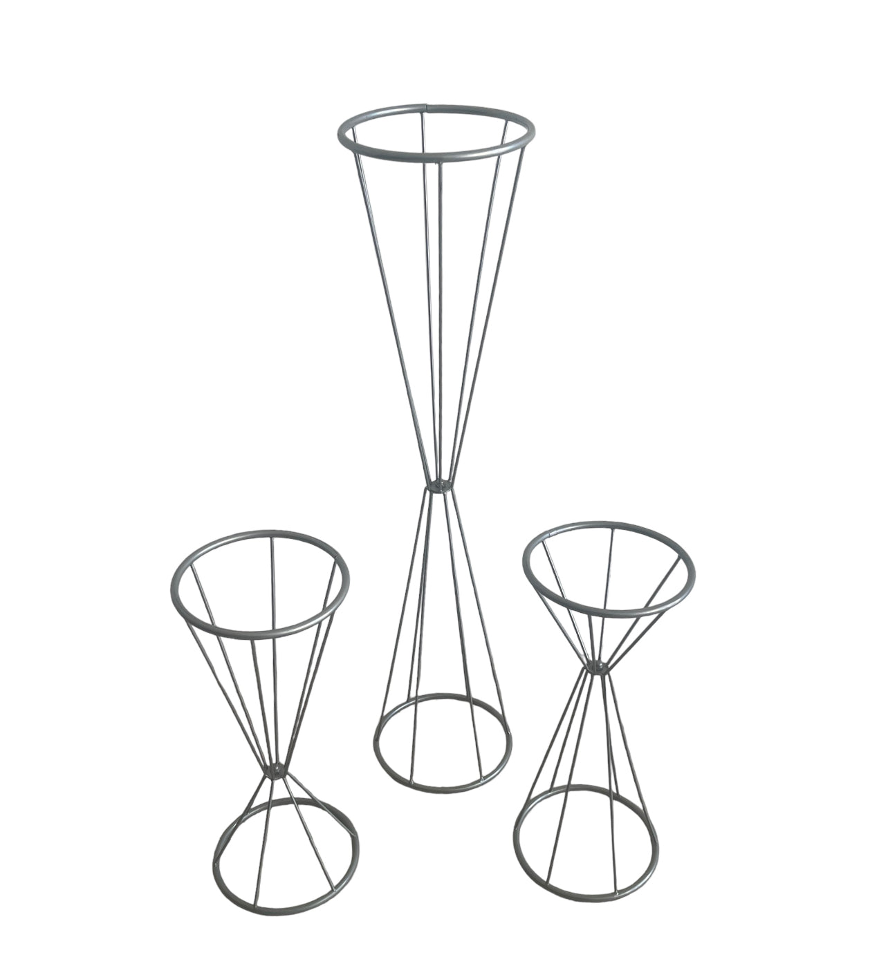 Geometric Flower Stand Centerpiece - Silver 3-Piece Set