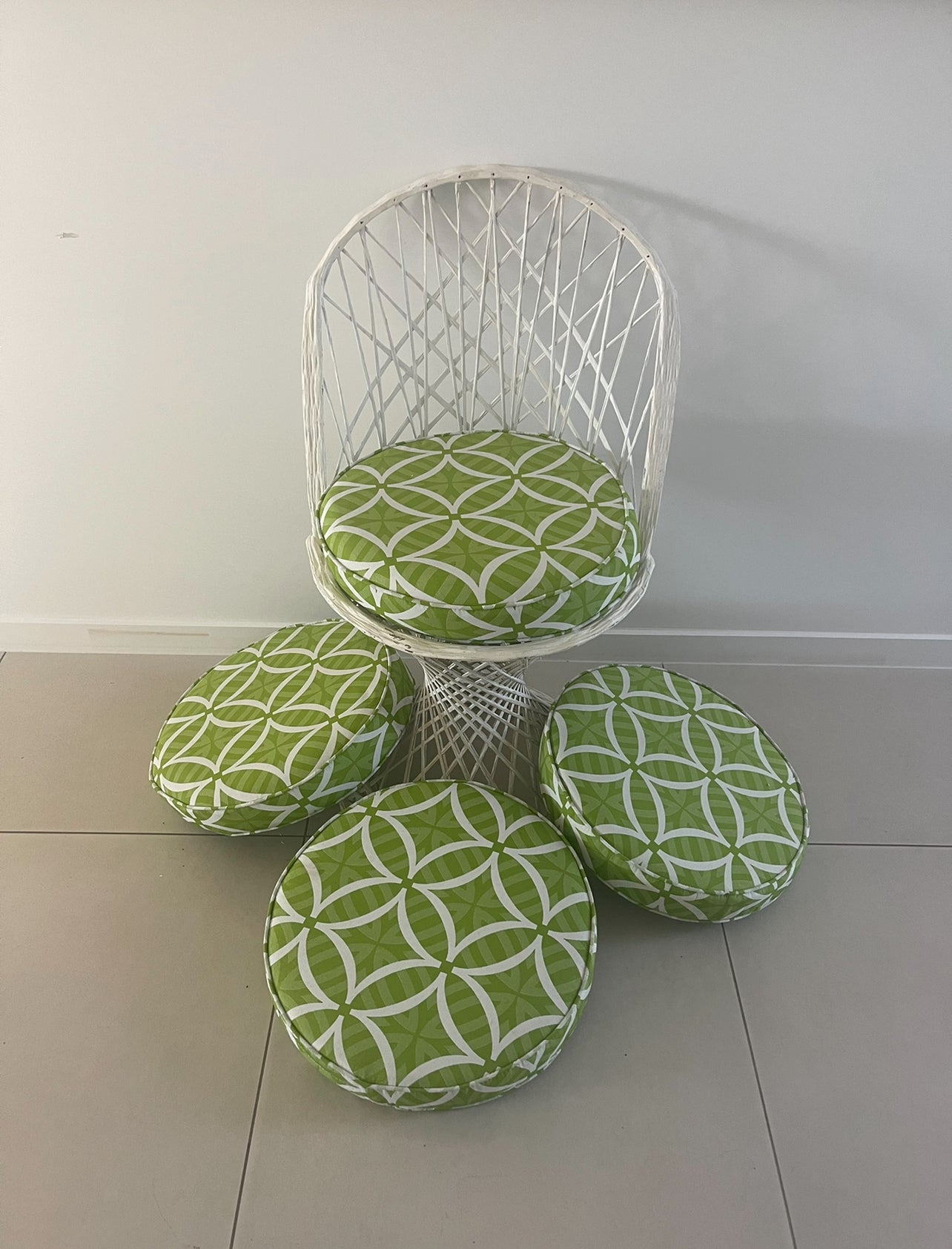 Russell Woodard chair and round chair pad cushions Rockhampton Vintage Hire