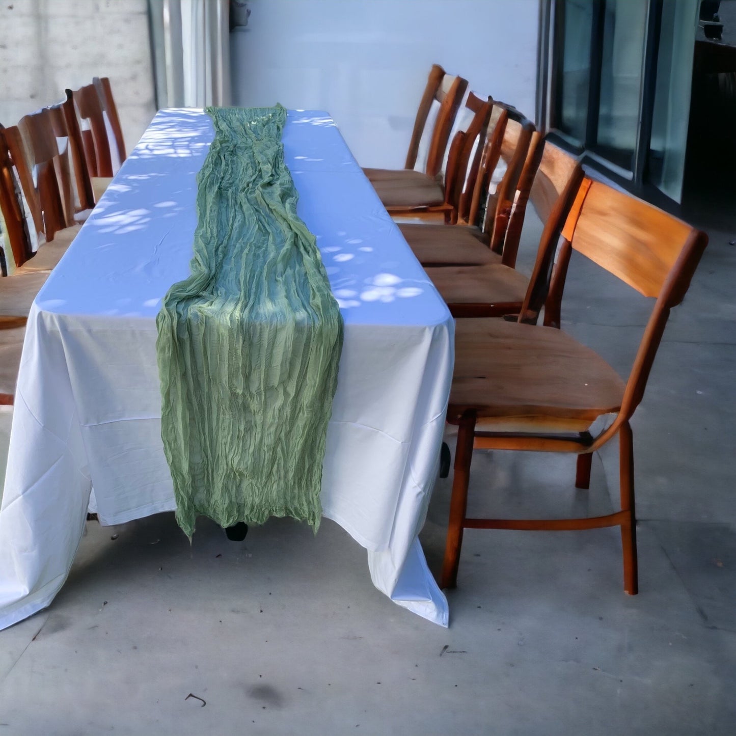 Table Runner Cheesecloth Green Rockhampton Vintage Hire