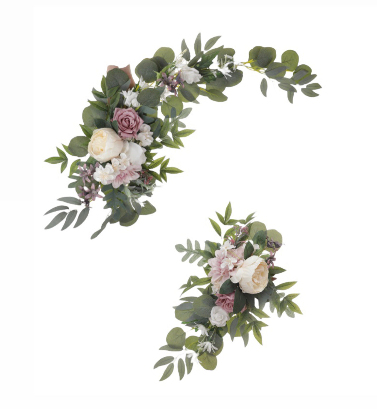 2pc Set - Artificial Wedding Arch Swag Set - White/Ivory/Mauve Rockhampton Vintage Hire