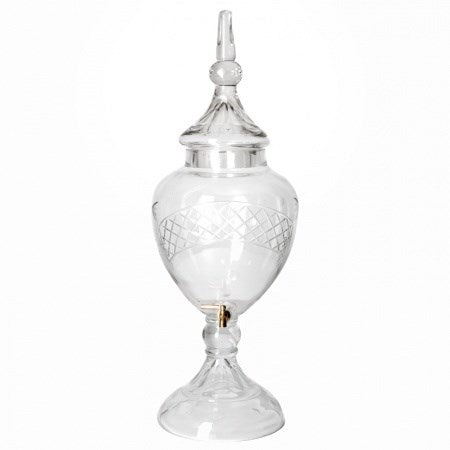 Make a statement at your special event with our exquisite antique-style drink dispenser. This show-stopping piece is designed with intricate cut glass and a brass tap, adding a touch of elegance to any occasion. Standing tall at 76 cm, it is truly a unique and eye-catching addition to weddings and other memorable events. With a generous capacity of 12 litres, it ensures that your guests will never go thirsty. Rockhampton Vintage Hire