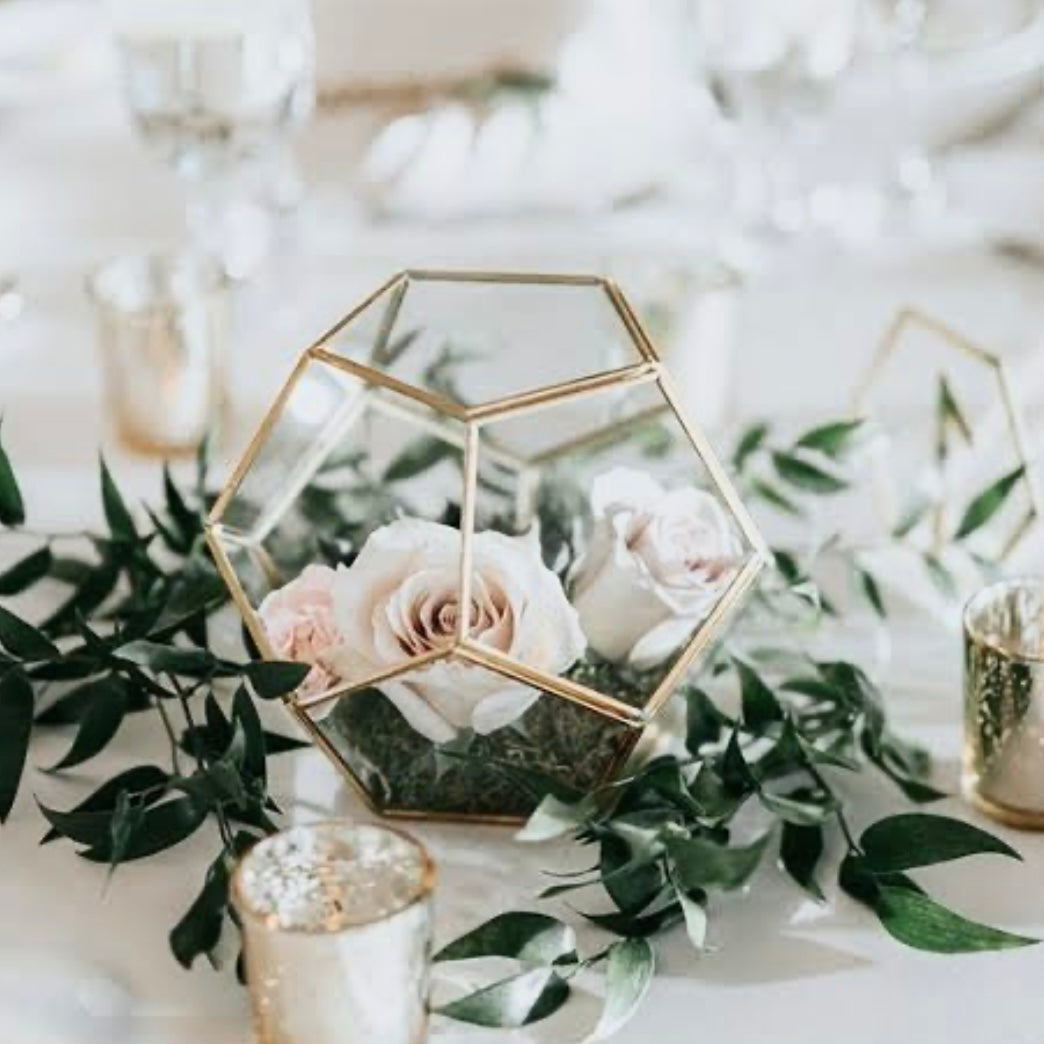 Candle Holders - Geometric Gold & Glass Lantern x4 Bundle Rockhampton Vintage Hire