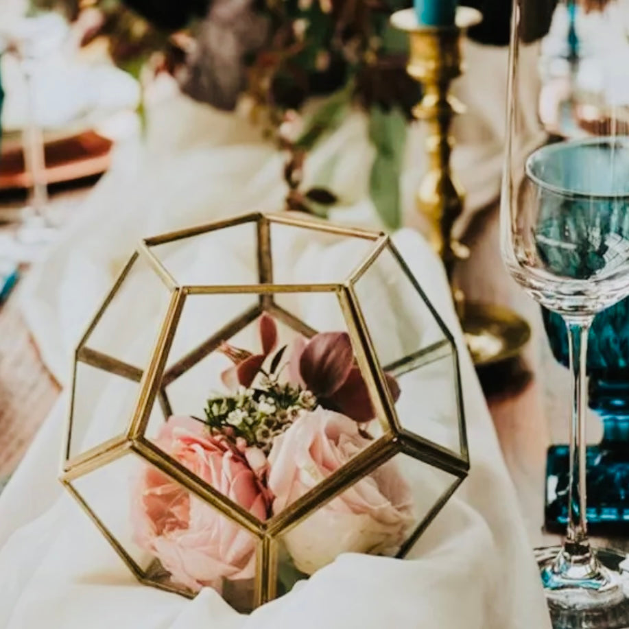 Candle Holders - Geometric Gold & Glass Lantern x4 Bundle Rockhampton Vintage Hire