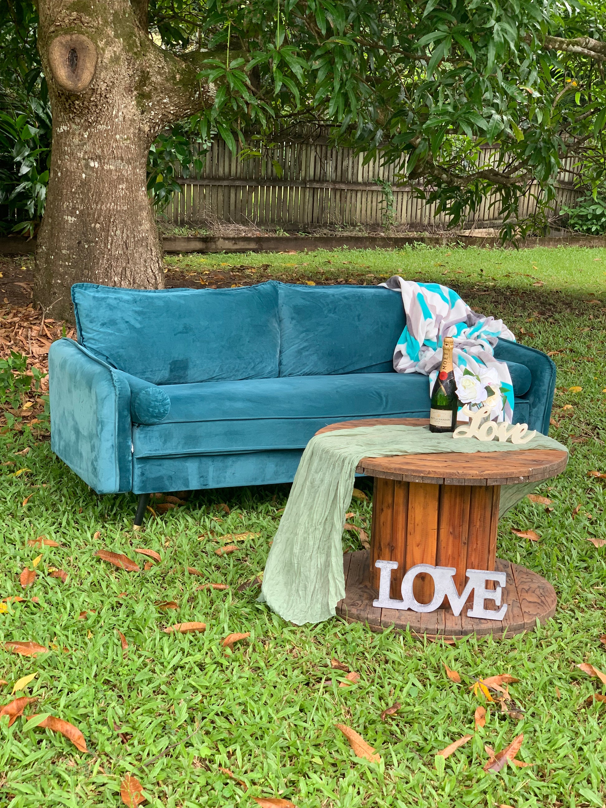 Couch - Velvet Turquoise Rockhampton Vintage Hire