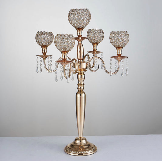 Candelabras - Gold 5 Arm Crystal Ball Style 90cm tall x6 Available Wedding & Event Hire Rockhampton Vintage Hire Weddings Rockhampton