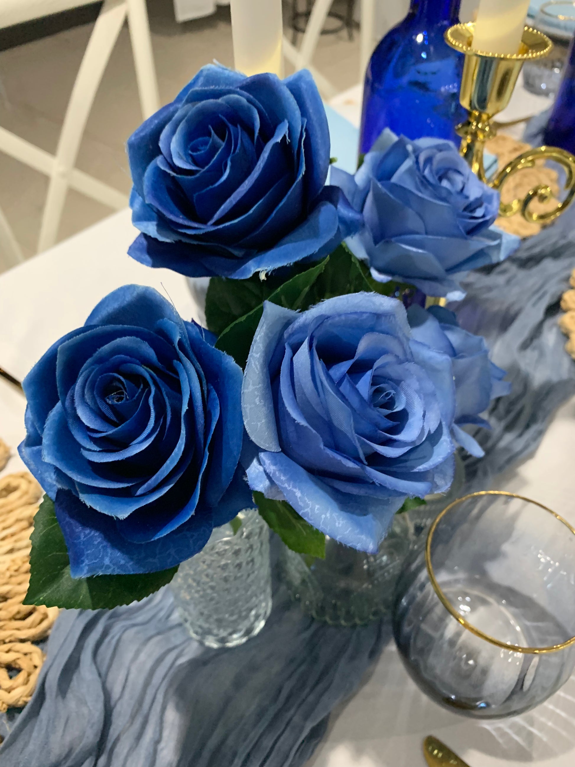 Dusty Blue Rose Short Stems and Leaves Rockhampton Vintage Hire