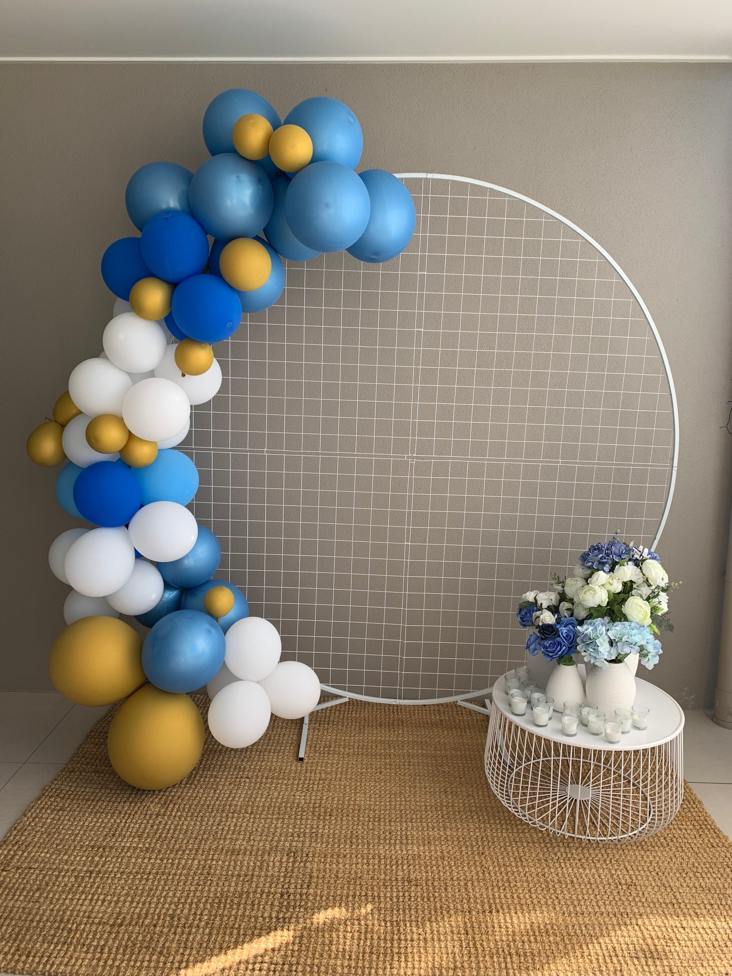 2m Round Mesh Balloon Arch Arbor on stand - White 2m Rockhampton Vintage Hire