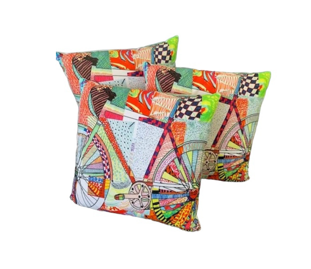 Standard Square Cushions - Bike Print x 3 Rockhampton Vintage Hire