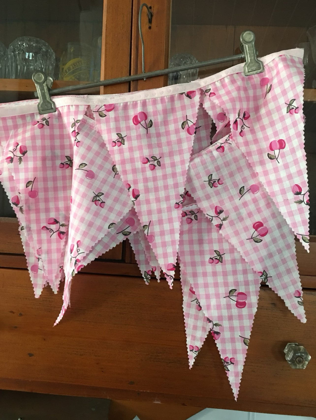 Pink & White Flag Bunting - Cherry Print Rockhampton Vintage Hire