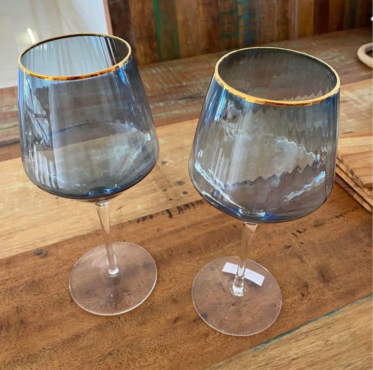 Wine glasses Blue with Gold Rim Rockhampton Vintage Hire