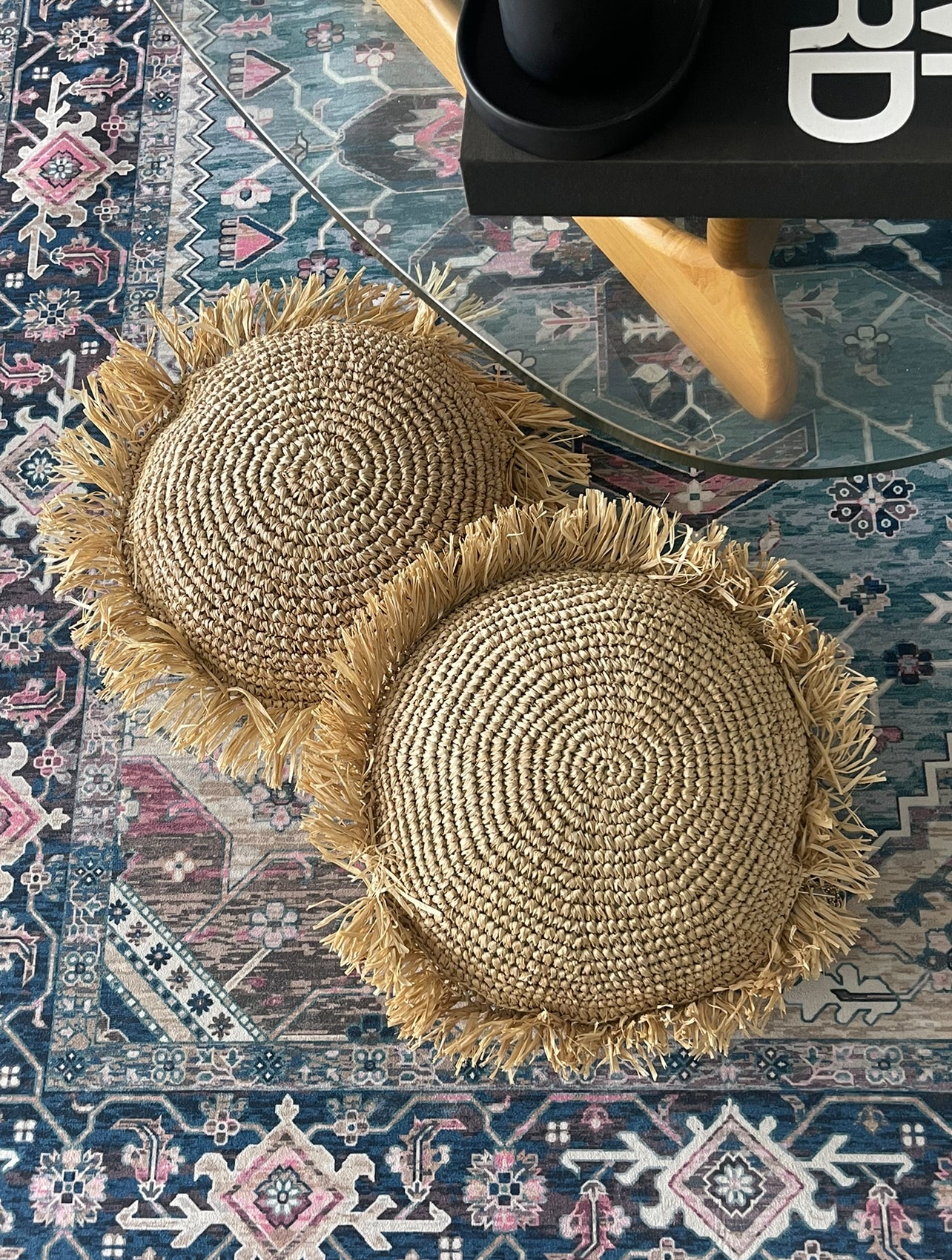 Round Standard 40cm Floor Cushion - Raffia x2 Bundle Rockhampton Vintage Hire