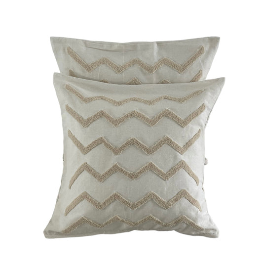 Large Square Cushions - Cream Beige Tufted Zig Zag Pattern x 2 Bundle Rockhampton Vintage Hire