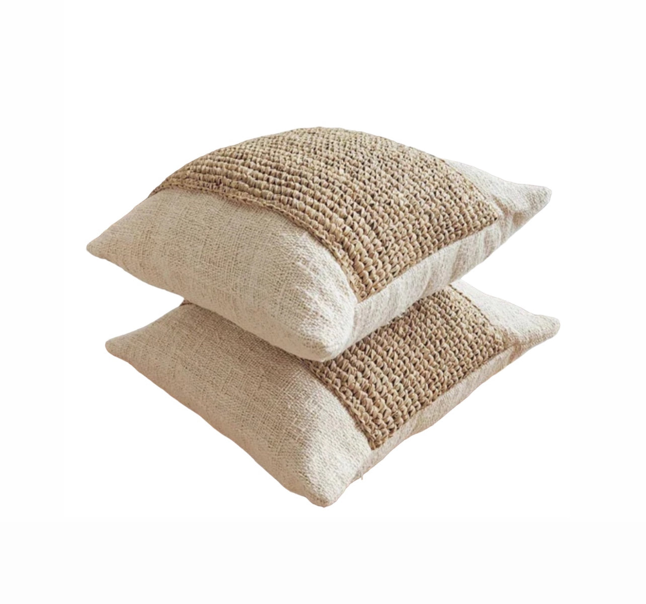 Large Square Cushions - Natural Cotton Seagrass x 2 Bundle Rockhampton Vintage Hire