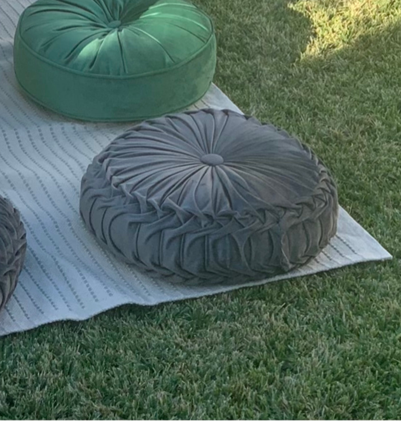 Round Floor Cushions - Dark Grey Rockhampton Vintage Hire