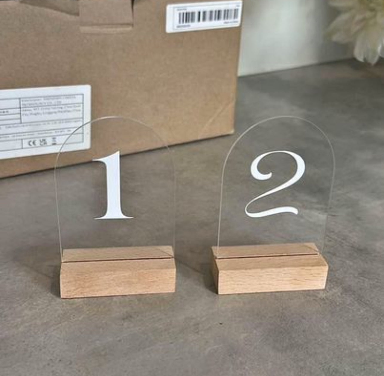 RVH Table Numbers Acrylic Arch & Wood Base 1-14 Wedding Table Numbers Rockhampton Vintage Hire Weddings Rockhampton