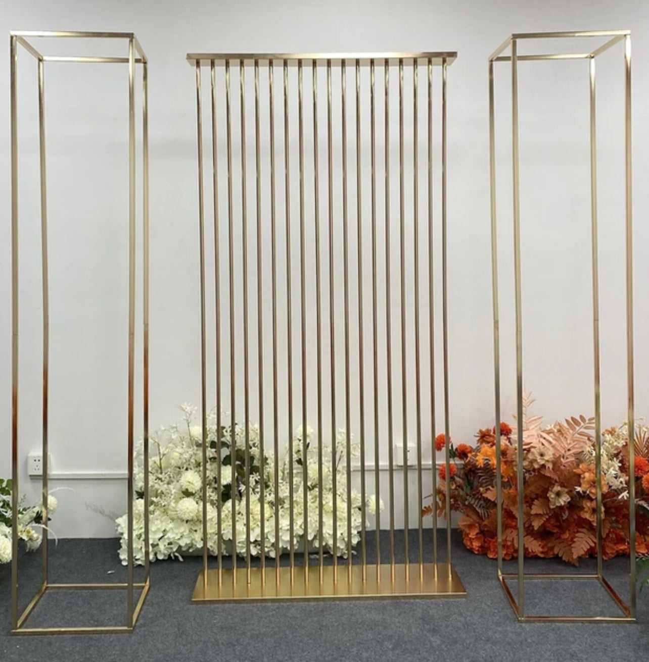 Luxe Rose Gold Backdrop Arbor Screen & Flower Stands 3-Piece Set Rockhampton Vintage Hire