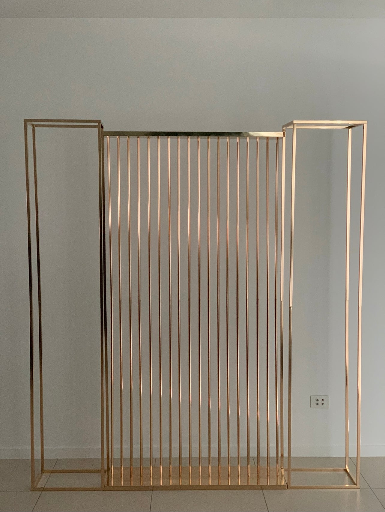 Luxe Rose Gold Backdrop Arbor Screen & Flower Stands 3-Piece Set Rockhampton Vintage Hire