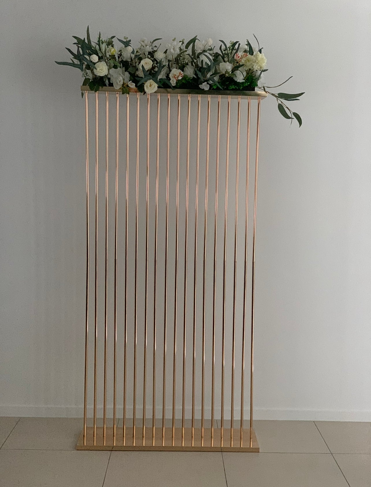 Luxe Rose Gold Backdrop Arbor Screen & Flower Stands 3-Piece Set Rockhampton Vintage Hire