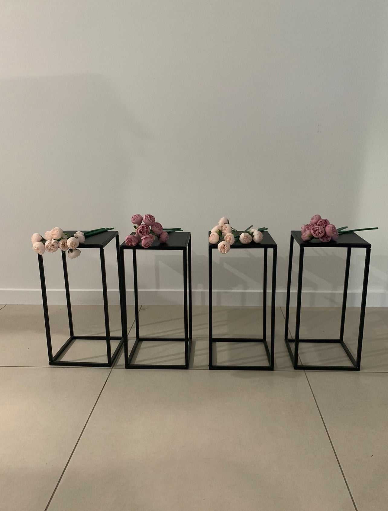 Small Flower Column/Stand Set 4-Piece Set/s - Black Rockhampton Vintage Hire