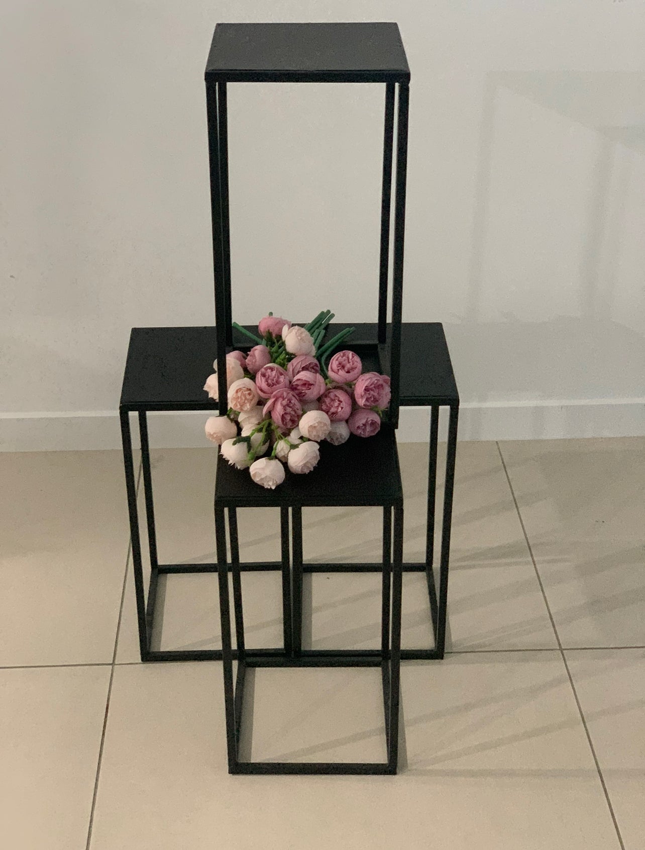 Small Flower Column/Stand Set 4-Piece Set/s - Black Rockhampton Vintage Hire