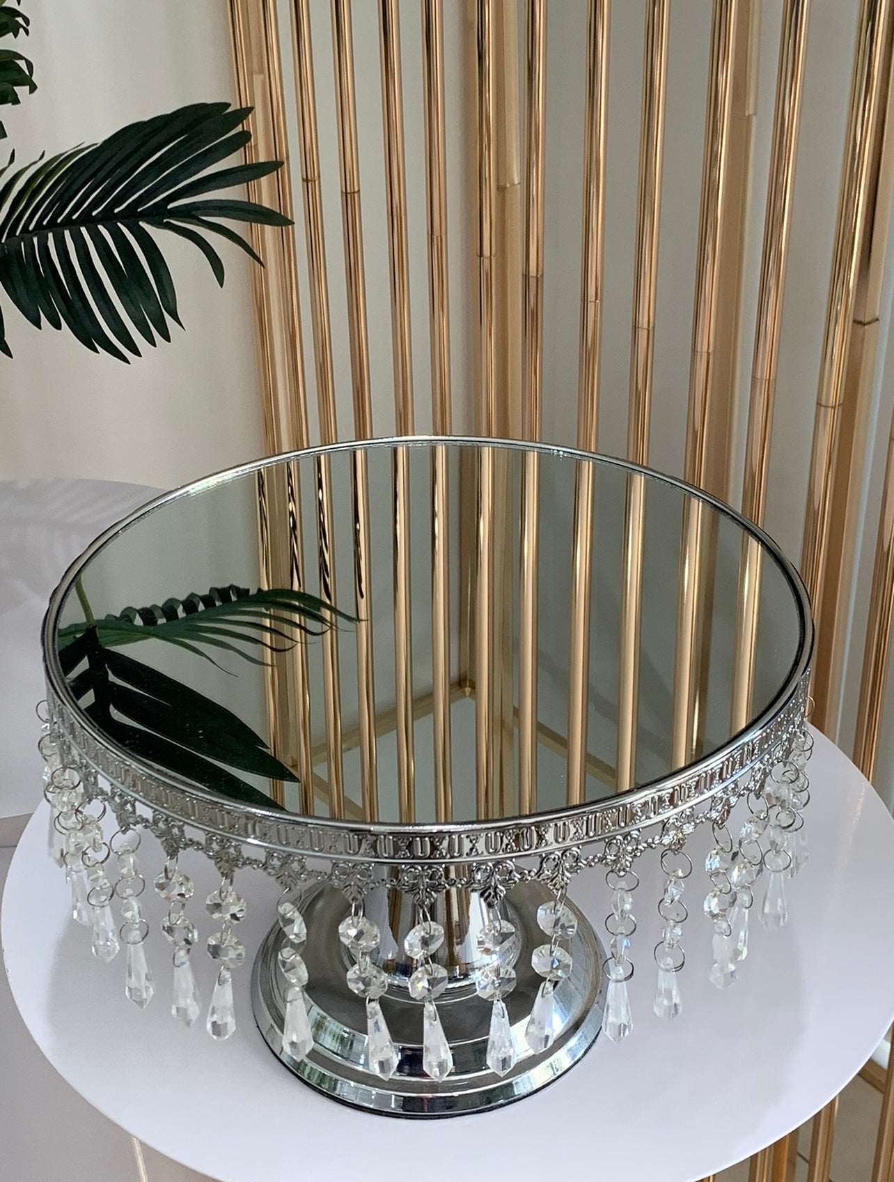 Crystal Mirror Cake Stand Pedestal - Silver Rockhampton Vintage Hire Weddings Rockhampton