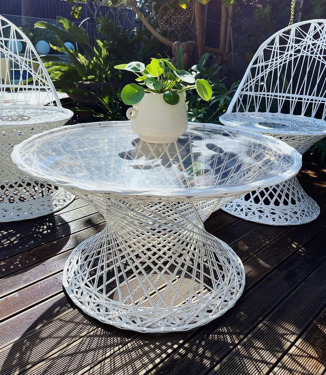 RVH Table - Vintage Russell Woodard White 3-Piece Set Rockhampton Vintage Hire