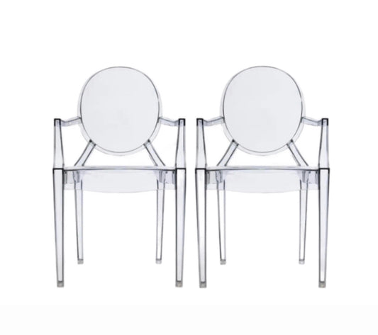 Replica Philippe Starck Louis Ghost armchairs Rockhampton Vintage Hire