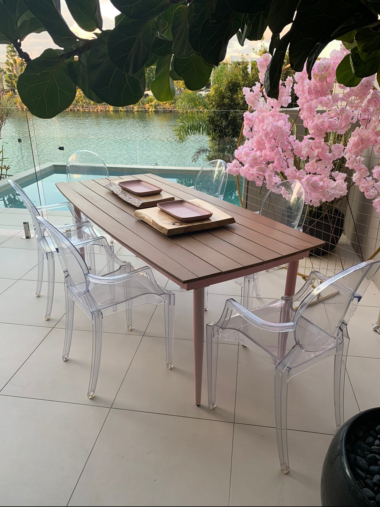 Table - Timber Slat Top & Pink Frame - Flat Packed Rockhampton Vintage Hire