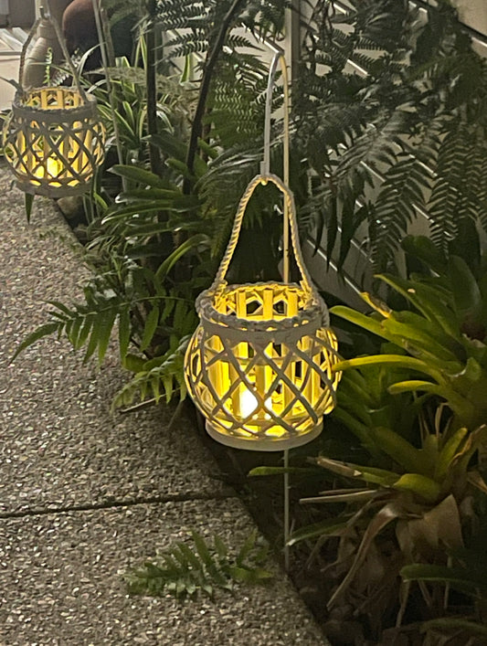 White Cane Hanging Lanterns x12 Bundle - Optional Sheperd's Hook Rockhampton Vintage Hire