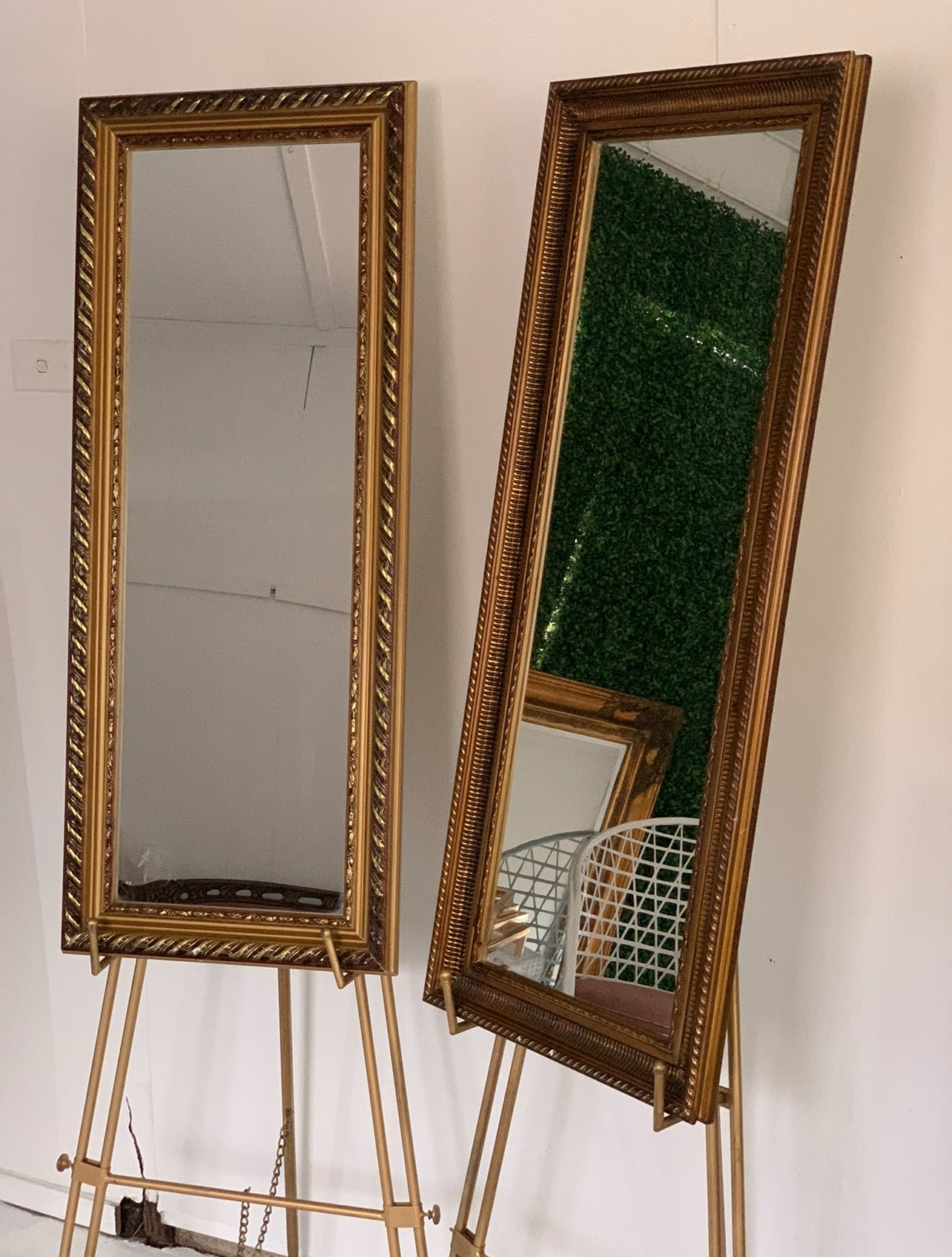 2 x Mirrors Gold Frame & Easels Available Wedding & Event Hire Rockhampton Vintage Hire