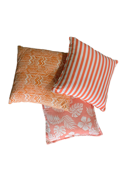 Standard Square Cushions - Orange Prints x 3 Rockhampton Vintage Hire