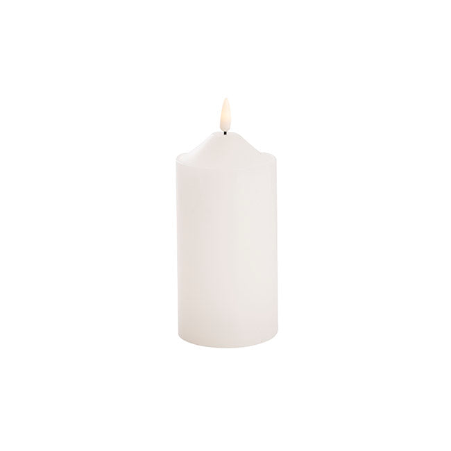 Candles - Wax LED Trueflame Flickering Pillar Candle White x90 Available Rockhampton Vintage Hire