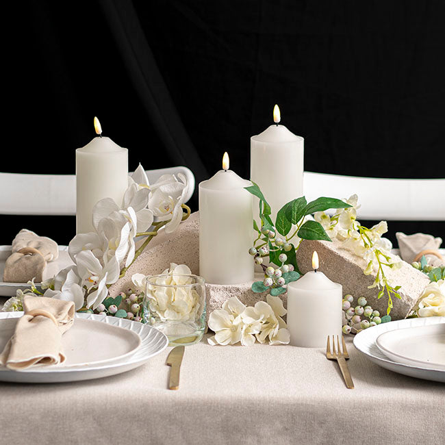 Candles - Wax LED Trueflame Flickering Pillar Candle White x90 Available Rockhampton Vintage Hire