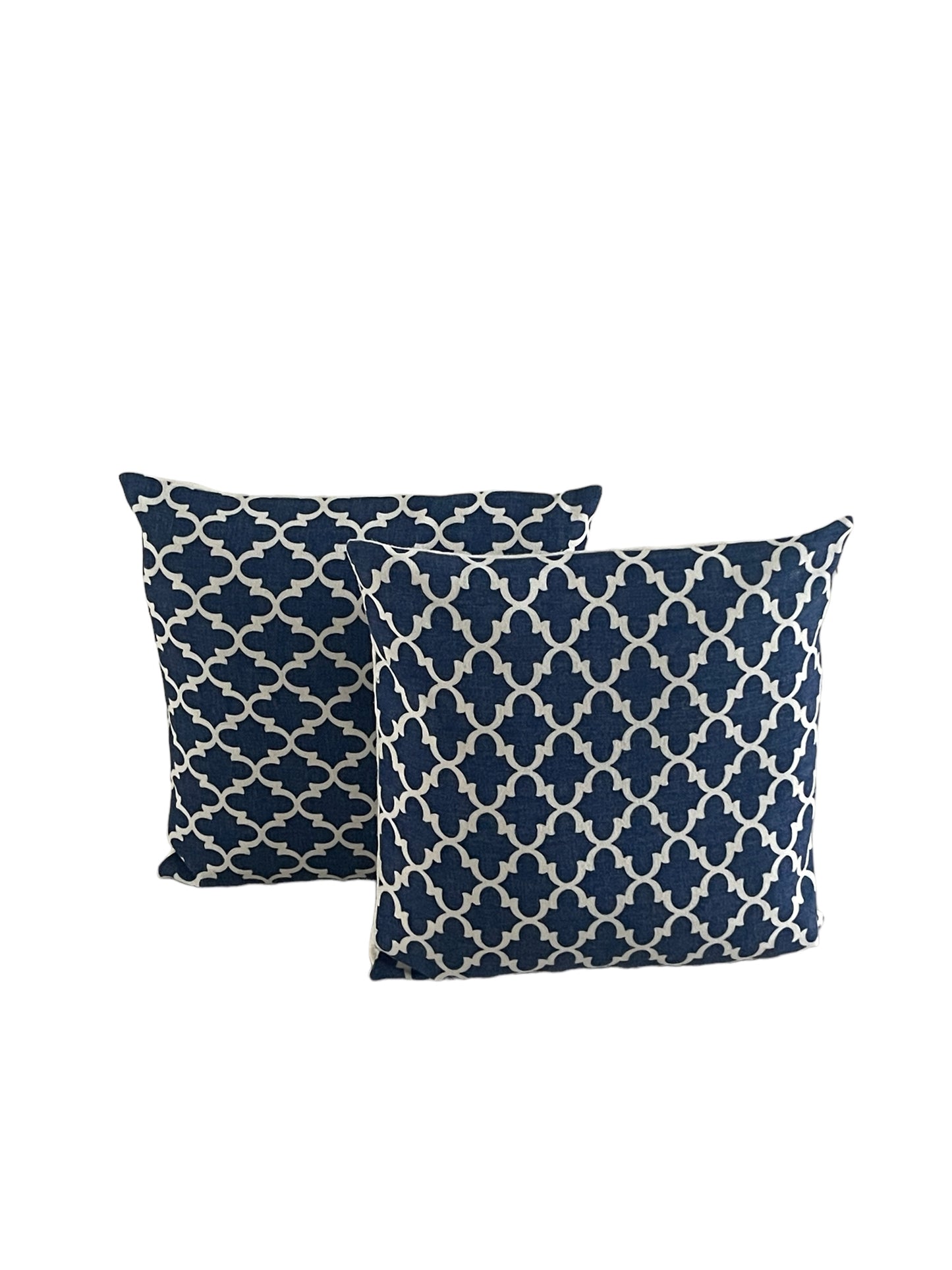 Hampton & Coastal styling  Standard Square Cushions - Blue & Cream Quatrefoil Pattern x2 Bundle Rockhampton Vintage Hire