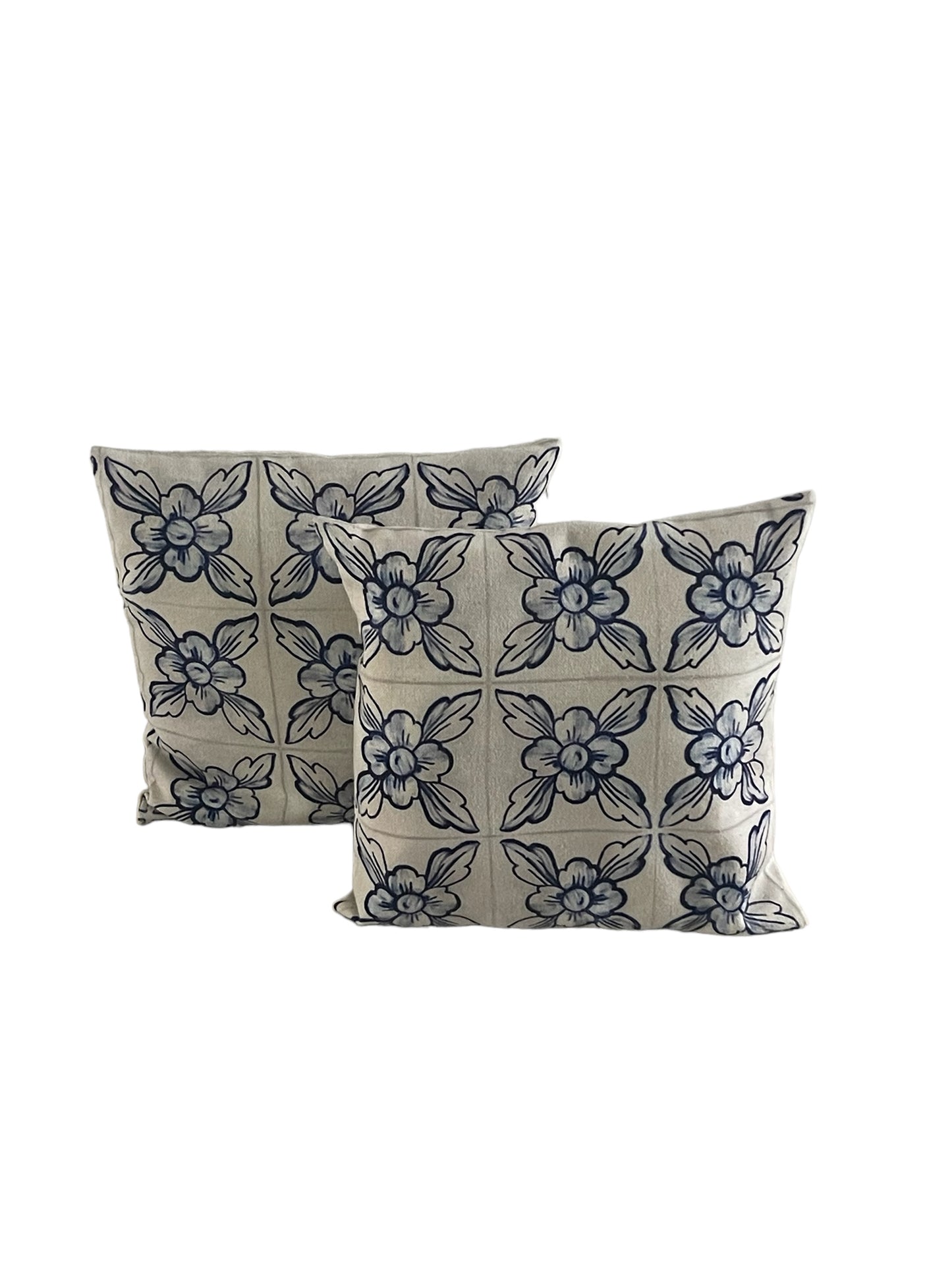 Hampton & Coastal styling Standard Square Cushions - Blue & Cream Floral x2 Bundle Rockhampton Vintage Hire