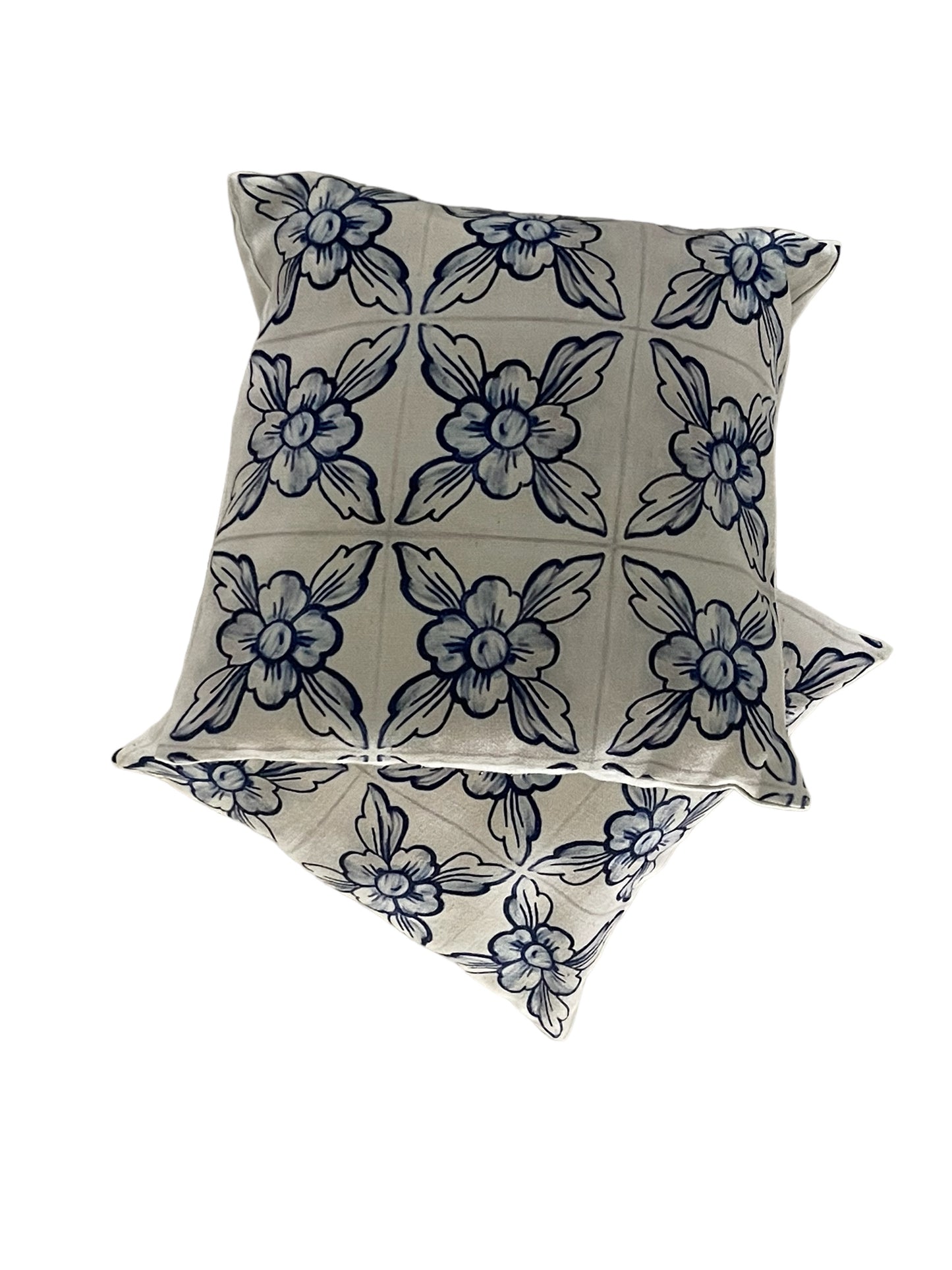 Hampton & Coastal styling Standard Square Cushions - Blue & Cream Floral x2 Bundle Rockhampton Vintage Hire