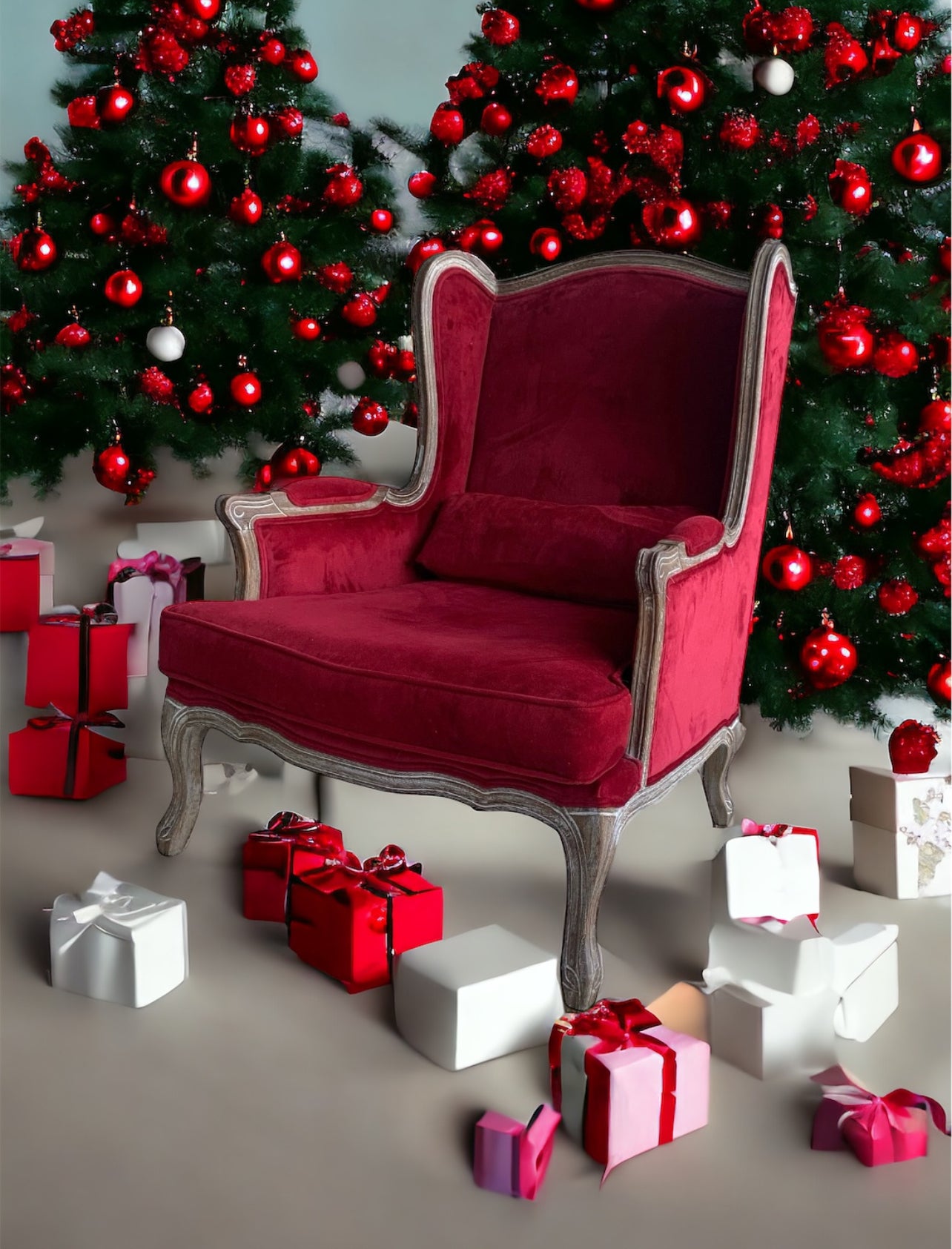 Armchair Velvet Red - Book Now for Christmas Santa Chair for hire Rockhampton Vintage Hire