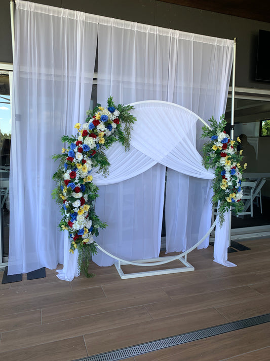 RVH Arbor - White Metal Round 2.2 Meters Rockhampton Vintage Hire Weddings Rockhampton