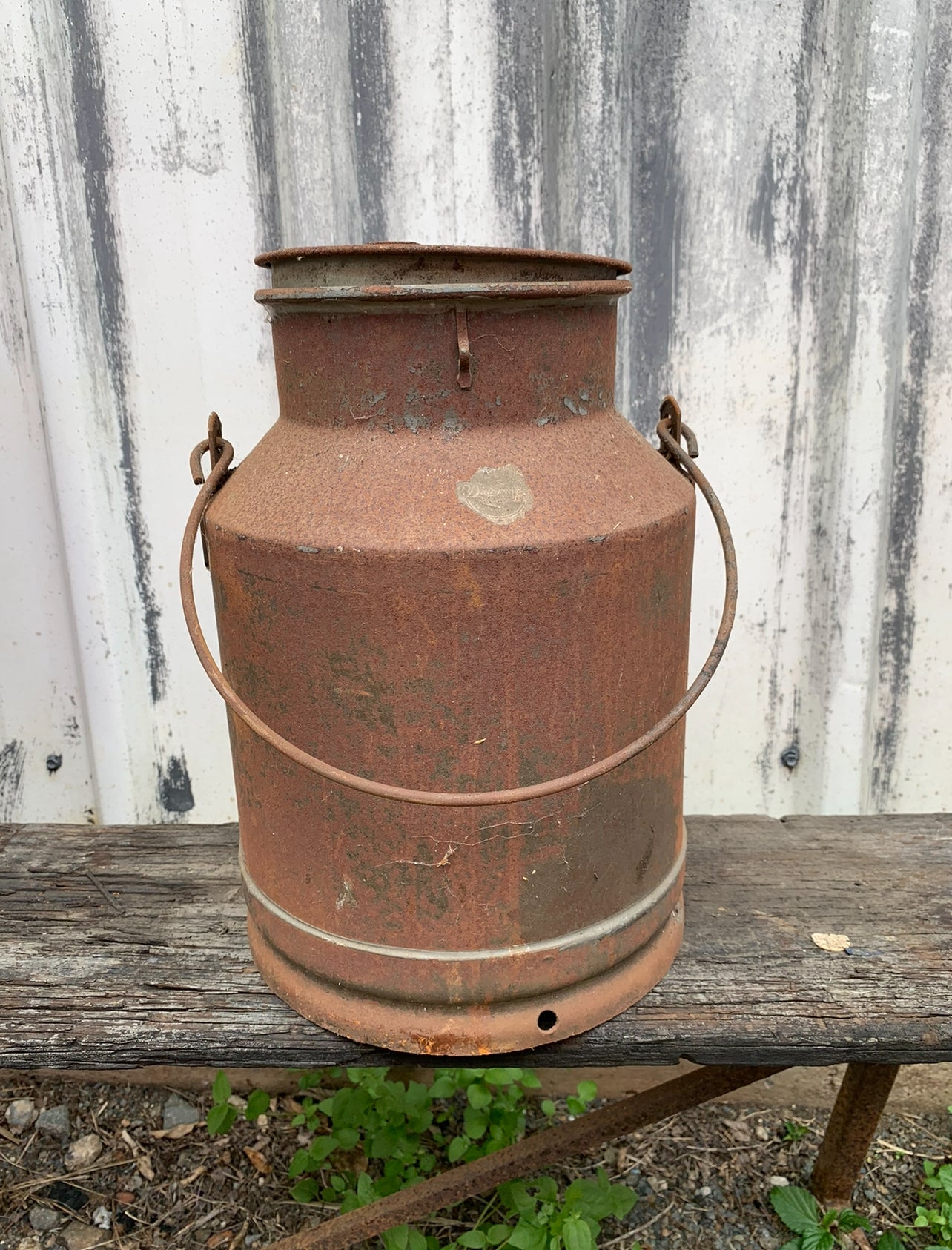 Vintage Rusty Cream Can Prop - Small