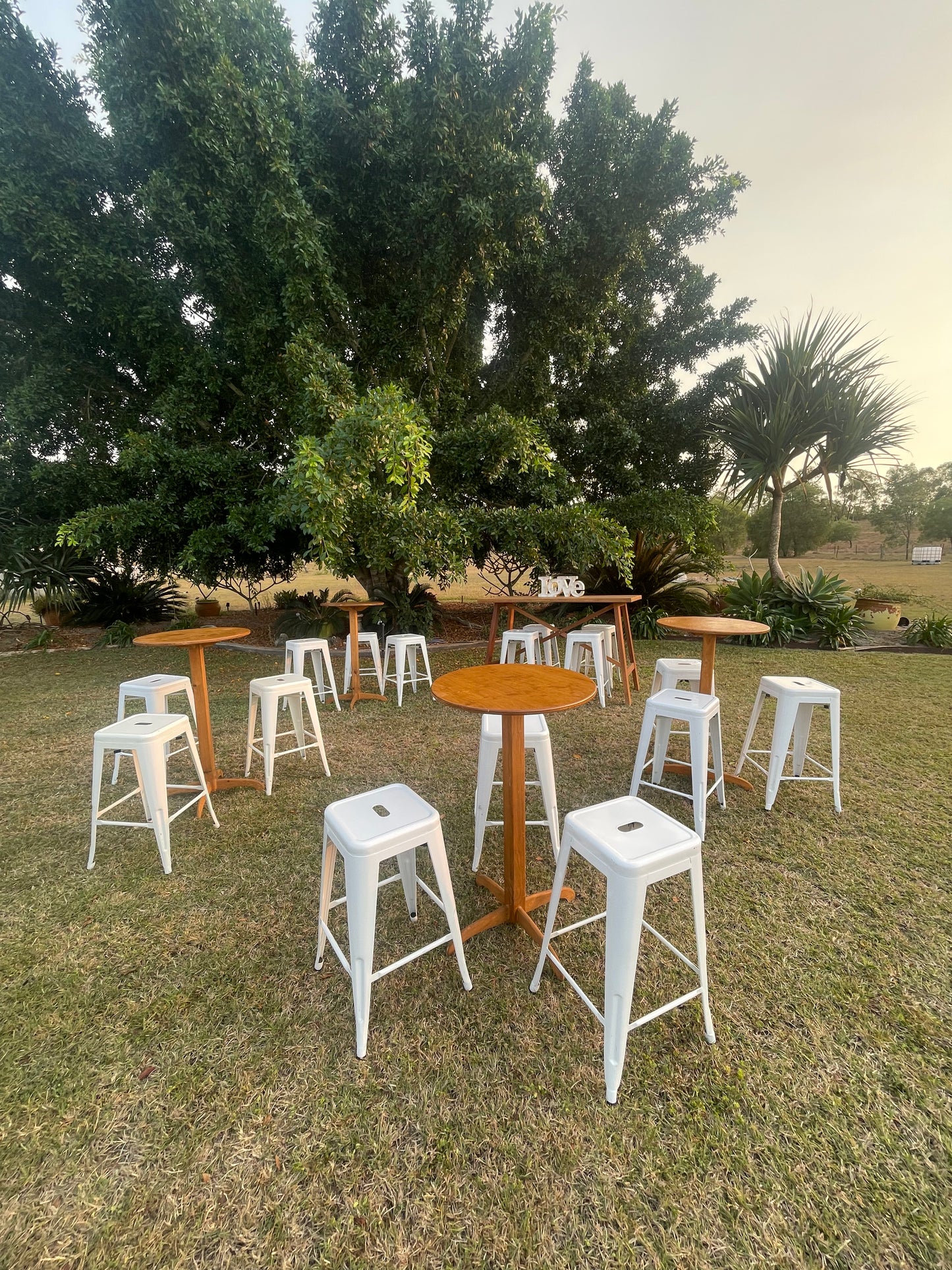 Timber Dry Bars + Stools - x4 Sets Available Rockhampton Vintage Hire