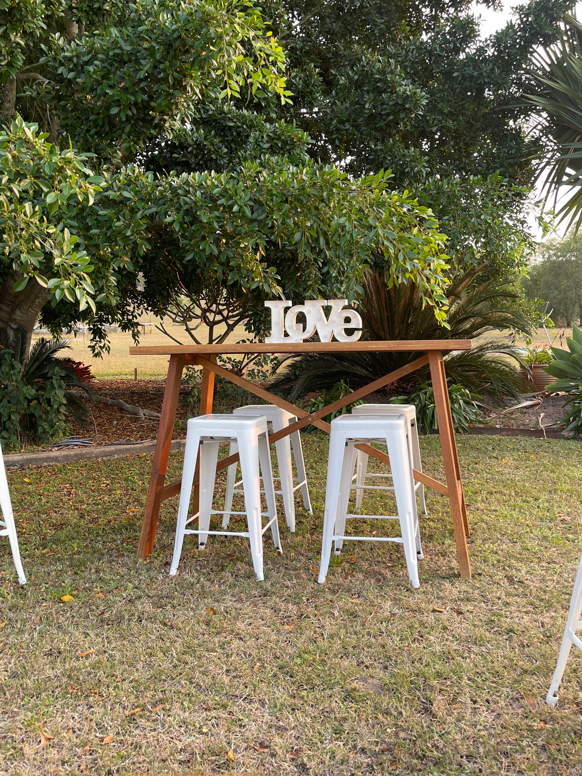 RVH High Bar Long Table - Timber Cross Rockhampton Vintage Hire