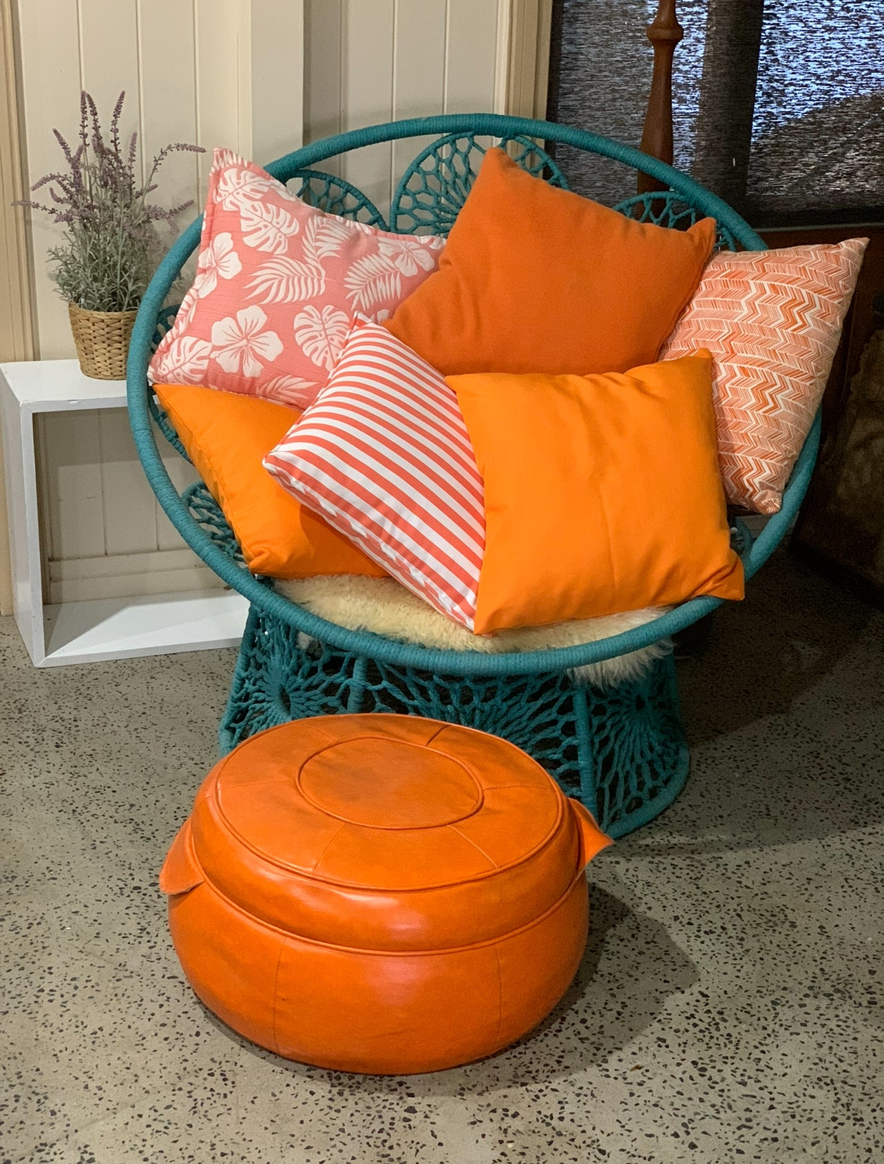 Vintage Retro Orange Ottoman Rockhampton Vintage Hire